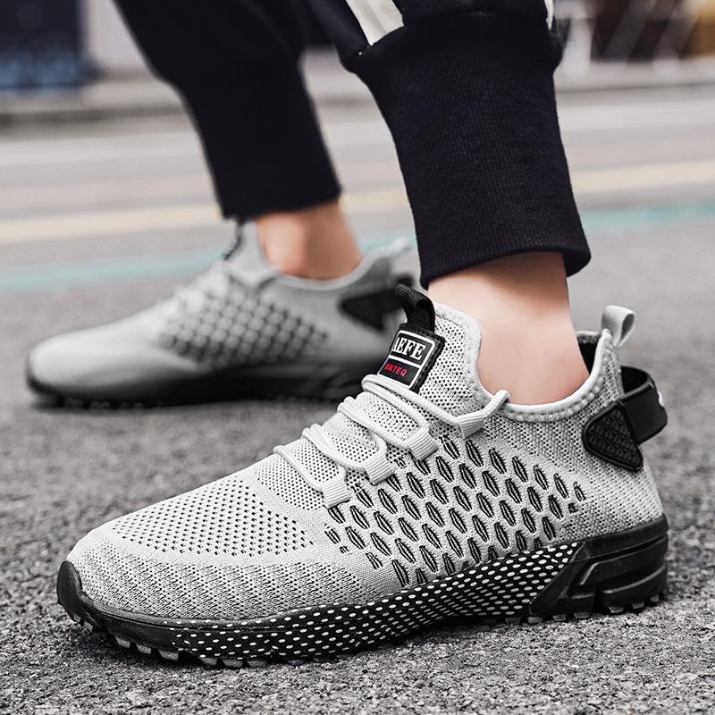 Men's fly-woven running shoes outdoor hiking sneakers spring and summer low-top mesh cloth large-size jogging shoes