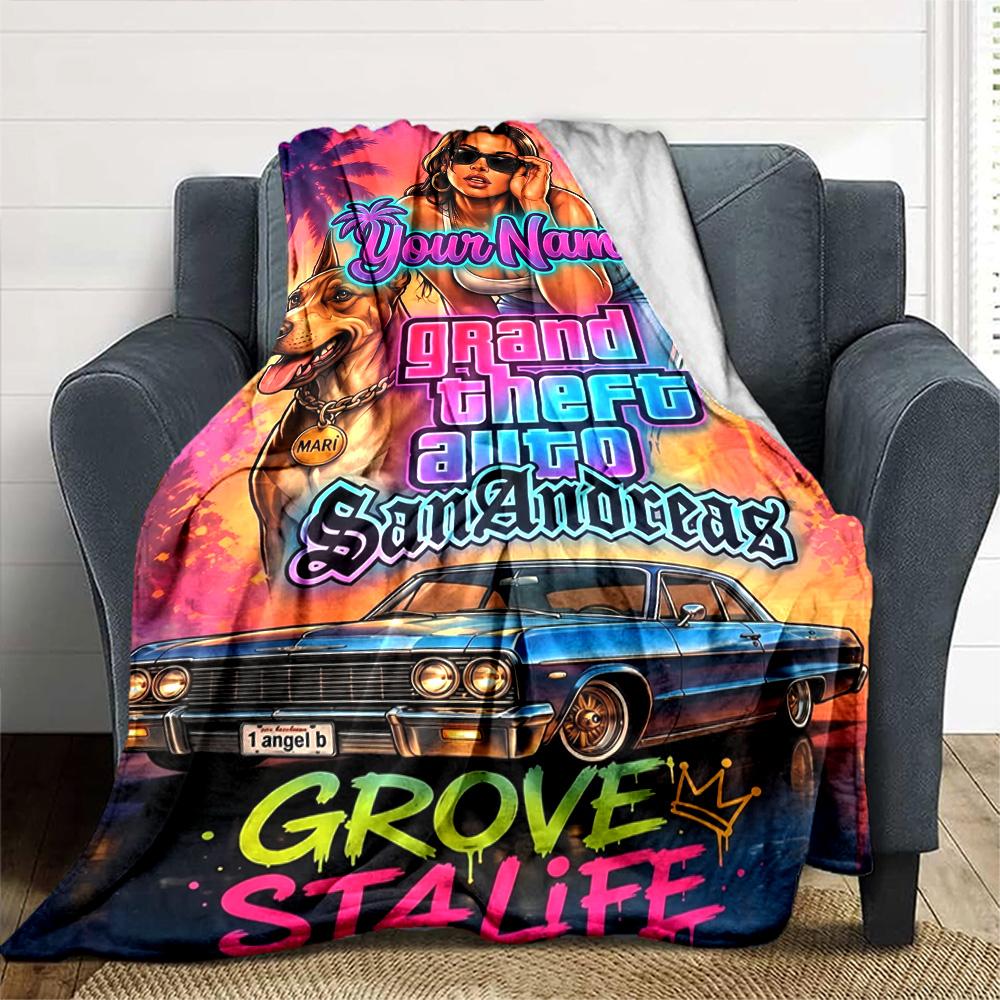 Grand Theft Auto Personalized Text Blanket Cozy Customizable Blanket Soft Warm Cozy for Living Room Couch Livingroom Office Chair for All Occasions