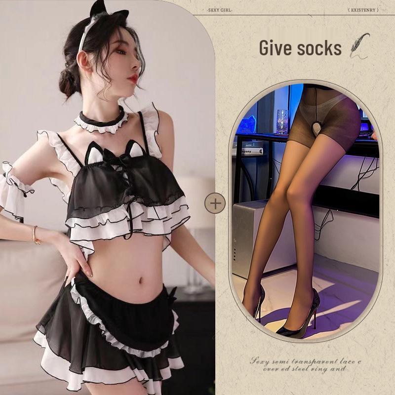 Sexy Cat Girl Chiffon Lingerie Set for Nightclub Seduction