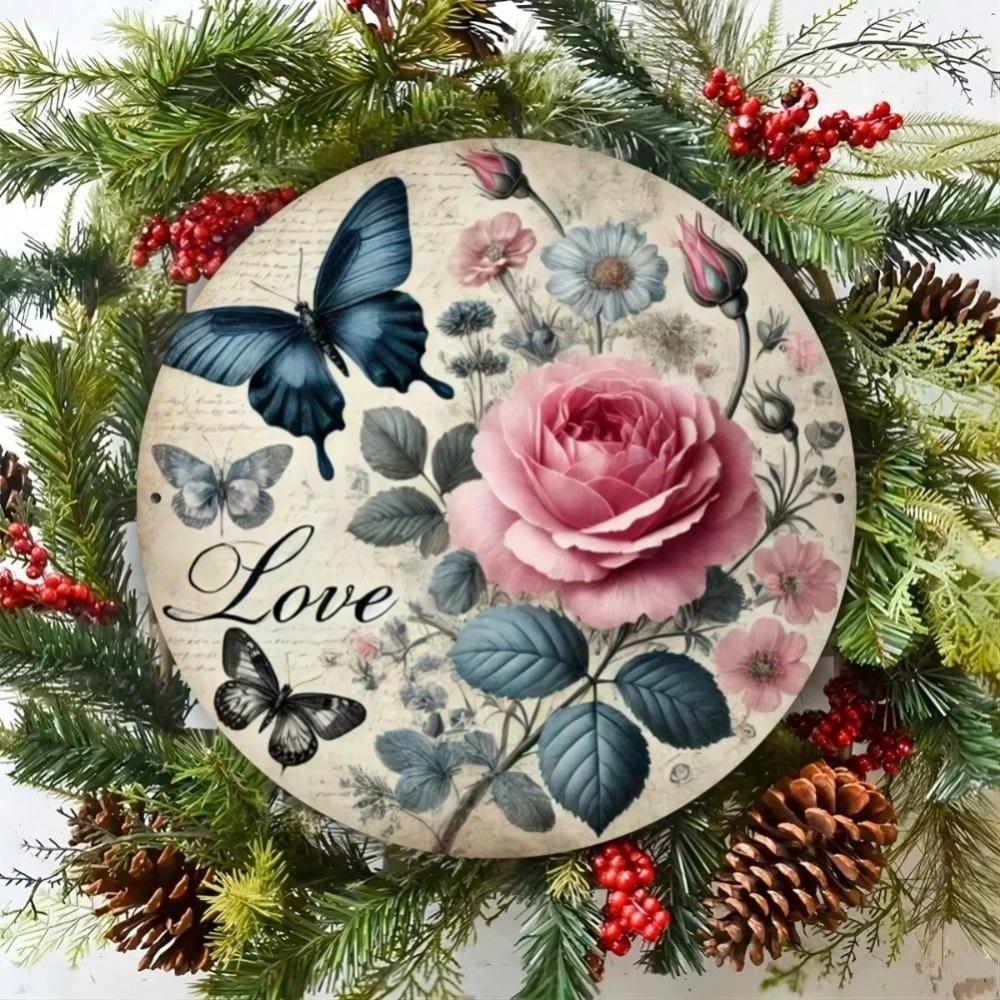 Vintage Butterfly Floral Iron Wall Art Metal Sign Home Decor Gift