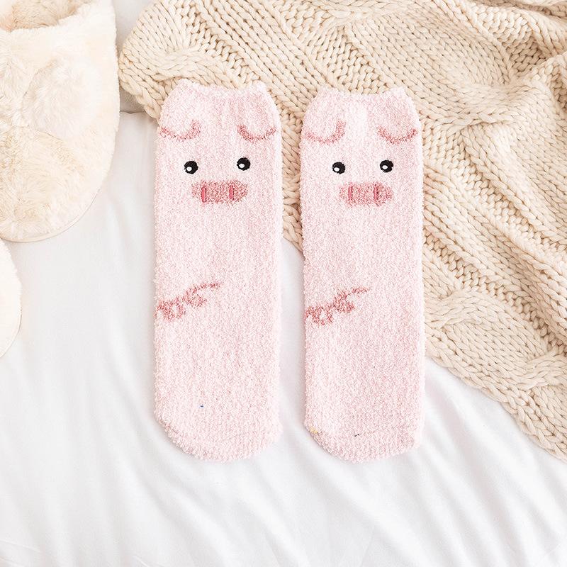 

Cute Coral Fleece Socks Women S Winter Fleece Warm Home Sleeping Socks Cartoon Japanese Medium Tube Floor Socks Women S Socks One size fits all розовый