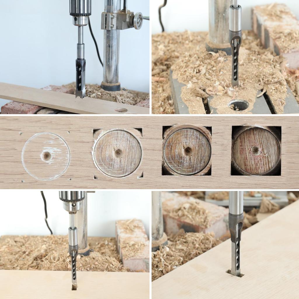 Square Hole Mortise Chisel Drill Bit High Hardness Woodworking Drill Woodworking Square Hole Drill Power Tool of Drill, (Square Only), Bit, Bit, (Set