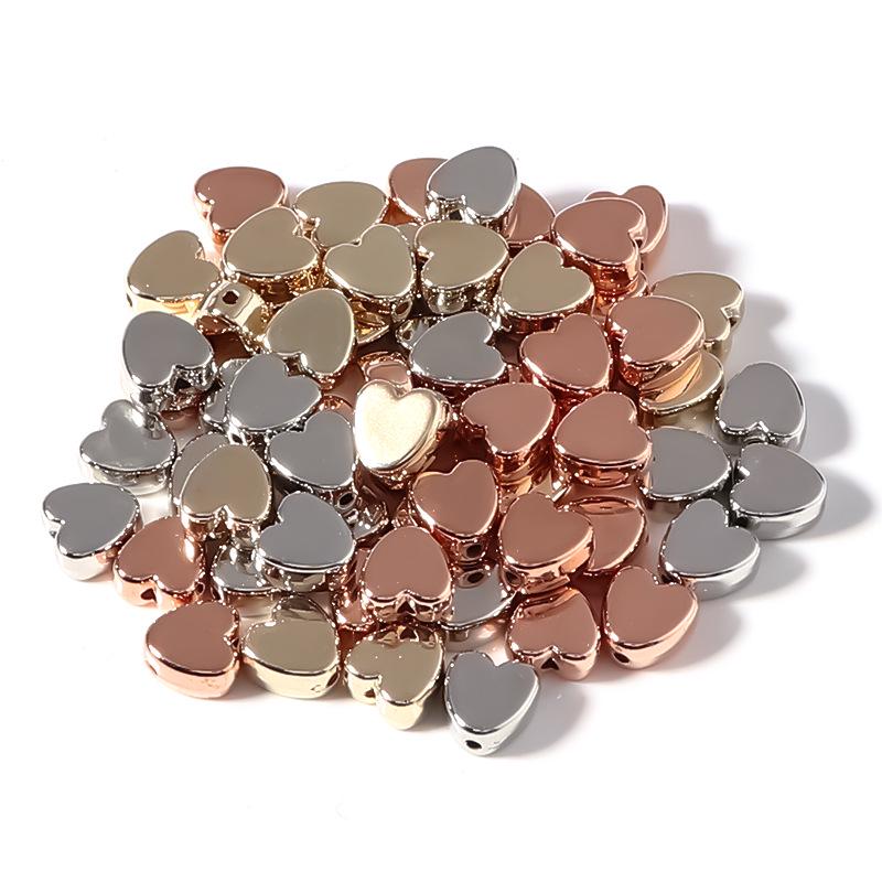 50 pcs Electroplated CCB Metallic Peach Heart Beads for Jewelry DIY and Bracelet Spacers