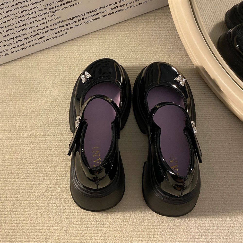 Platform Mary Jane small leather shoes women's 2024 spring and autumn new British style shoes round head Velcro French single shoes