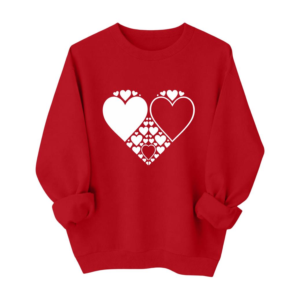 Valentines Sweatshirts For Women Love Heart Graphic Pullover R-neck Long Sleeve Tops Valentine's Day Sweatshirt