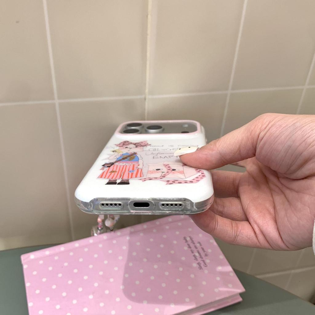 Koreanisches Graffiti-Katzenmädchen Handyhülle für iPhone 17 Pro Max mit Kette