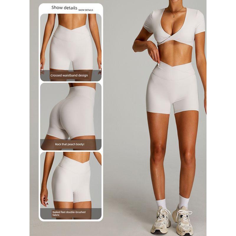 Fashion Export Nude Feel Cross High Waist Yoga Shorts Women's Outwear Running Fitness Pants Skinny Peach Hip Lifting Sport