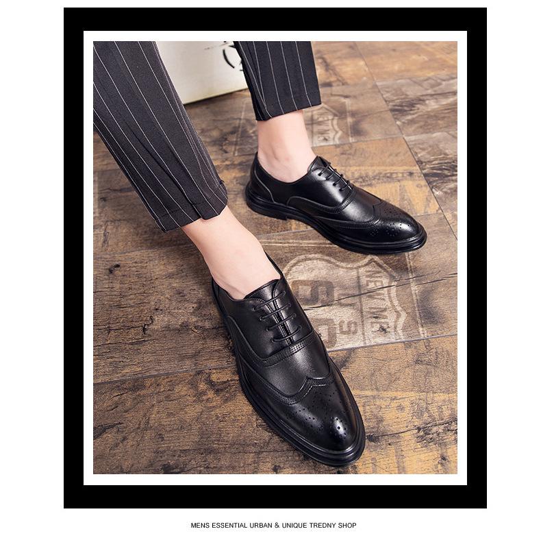 Men's 2025 Spring/Autumn British Style Brogue Leather Shoes: Pointed Toe, Large Size, Casual & Formal Wear, Breathable Design.