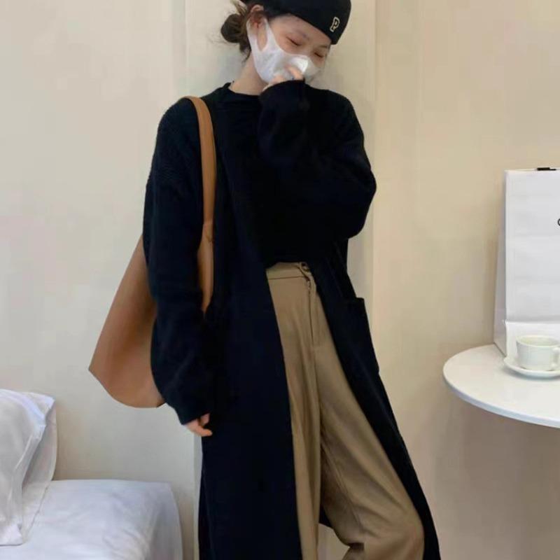 New Loose and Lazy Style Casual Versatile Knitted Cardigan Women's Autumn Medium and Long Outer Sweater Jacket