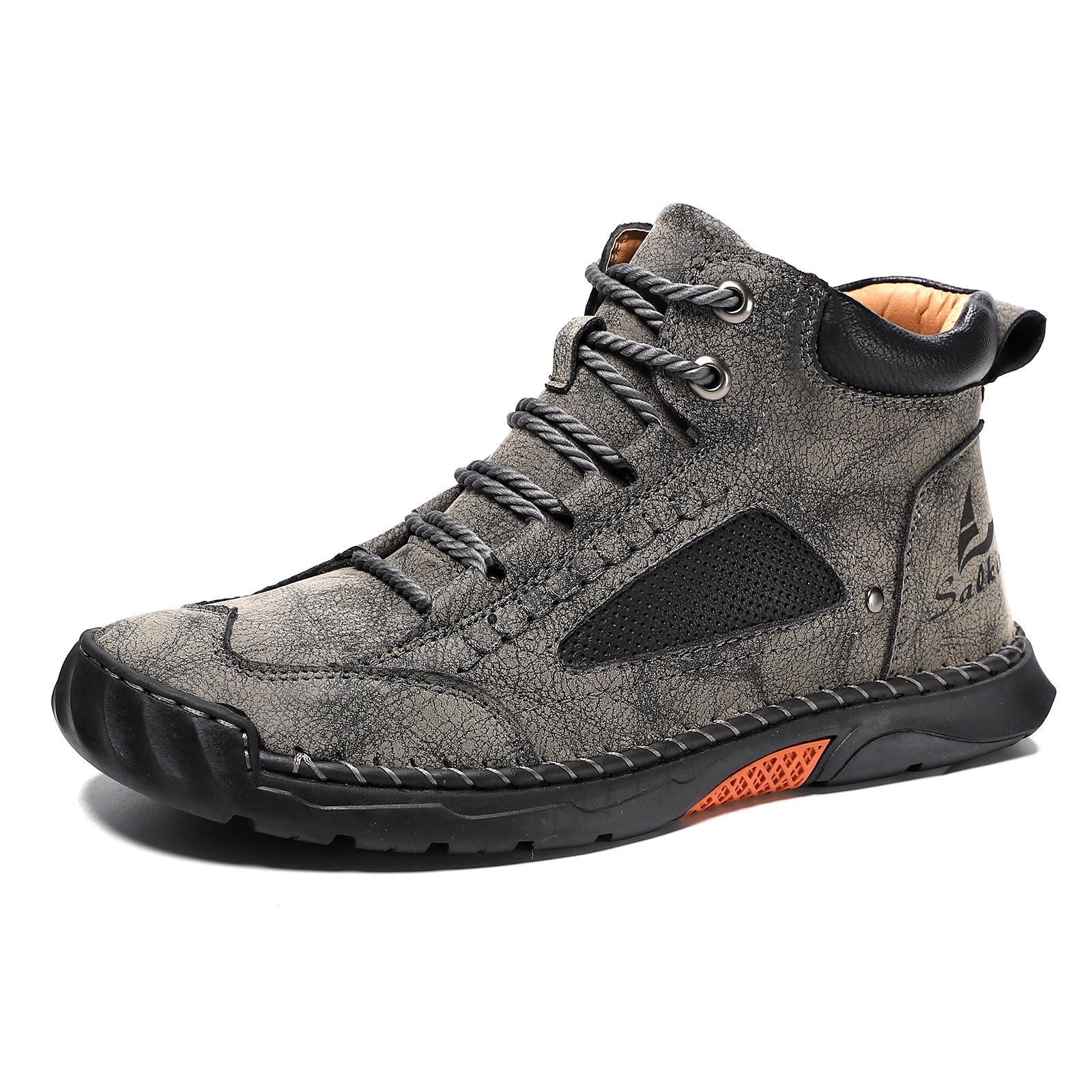 

Men s PU leather boots for autumn and winter 2026 men s fashionable handmade stitched lace up casual shoes 48