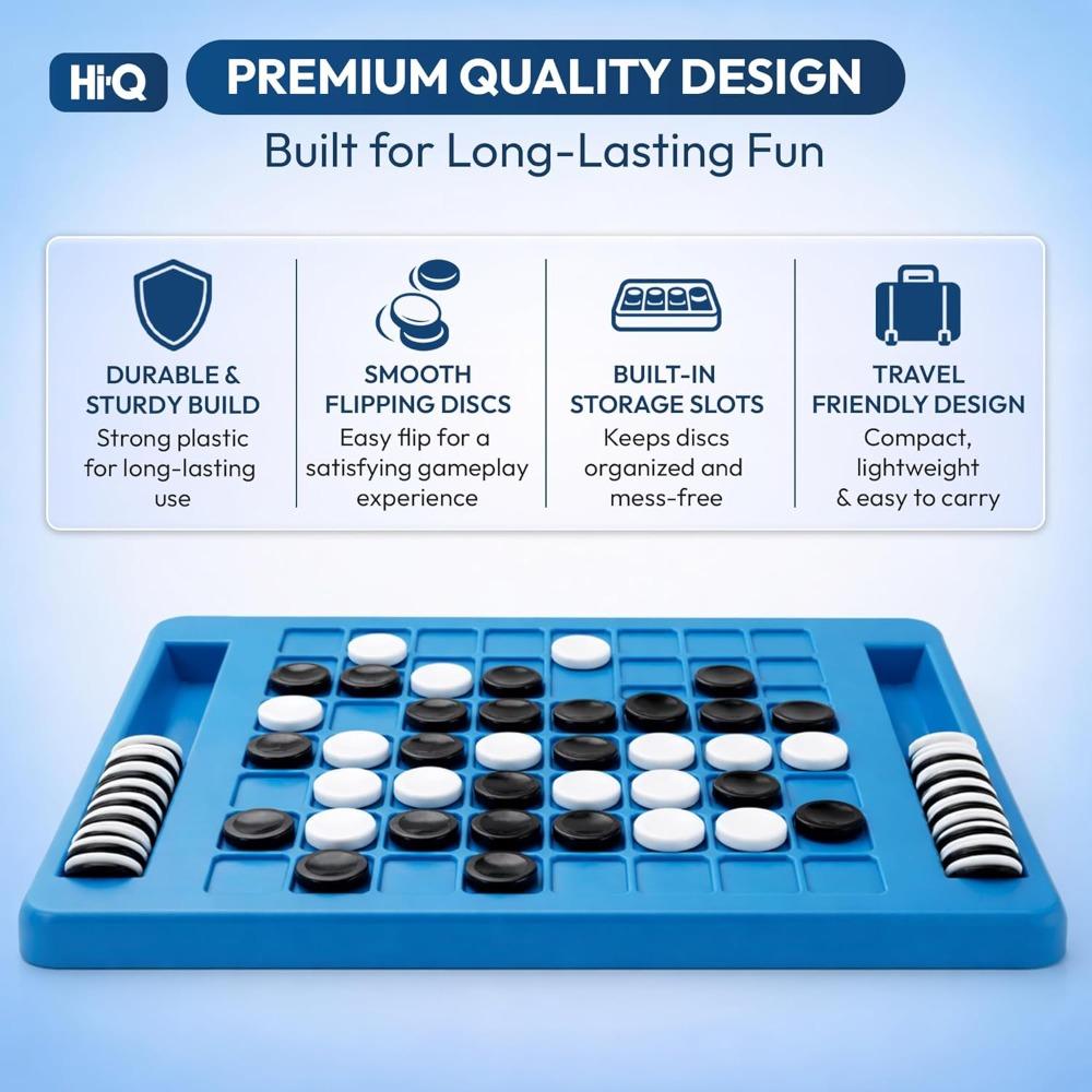 Reversi Board Game for Kids & Adults 14x10x2 Inches – Othello Classic Board Game - with 64 Reversible Discs & Built-in Storage – Strategy Board Game