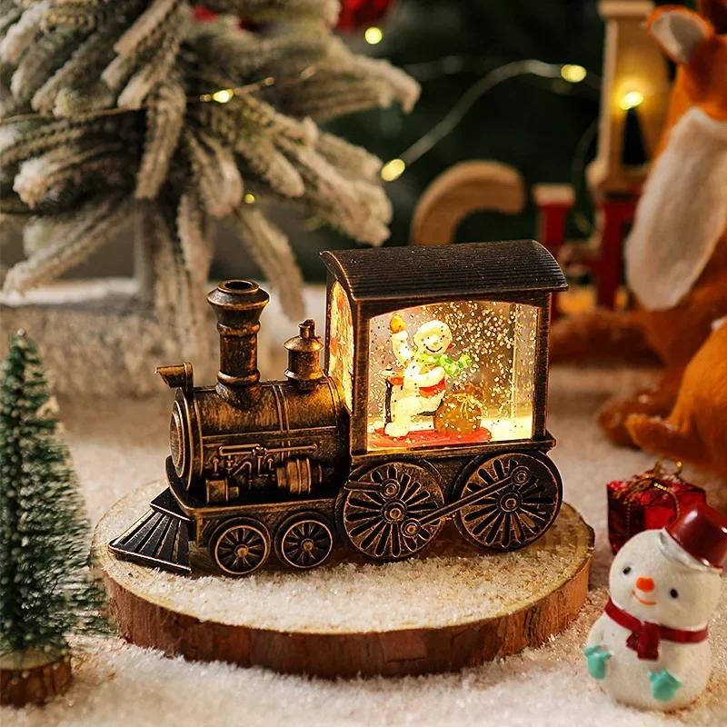 Charming Christmas Eve Music Box Gift Water-filled Christmas Train Ornaments with Led Lights Christmas Decorations CrystalBall