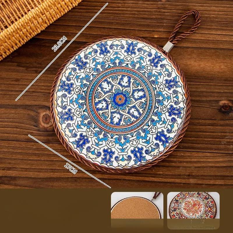 1pcs Ceramic Insulation Pad Ceramic Surface and Cork Bottom Construction with Hanging Rope Suitable for Serving Plates Cups Pans