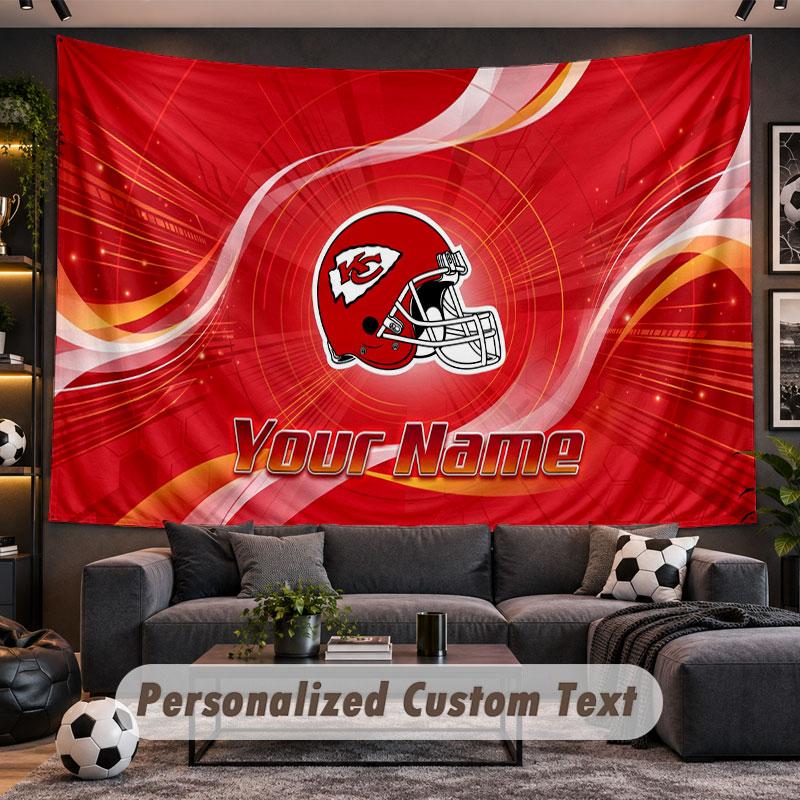 Wall Hanging Tapestry Custom NameKansas City Chiefs Pattern Personalized Printed Fabric Wall Decor