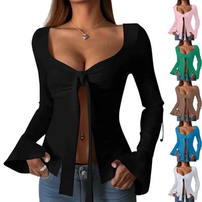 Women's Fashion Print Long Sleeve Sleeve Pleated T-Shirt Top