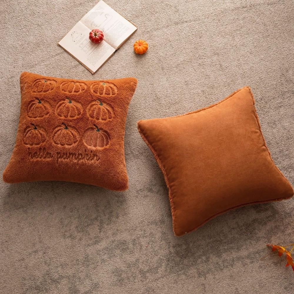 Pumpkin Decorative Pillowcase Beige Orange Seasonal Pillow Covers Cozy Square Pillow Case  Home Use