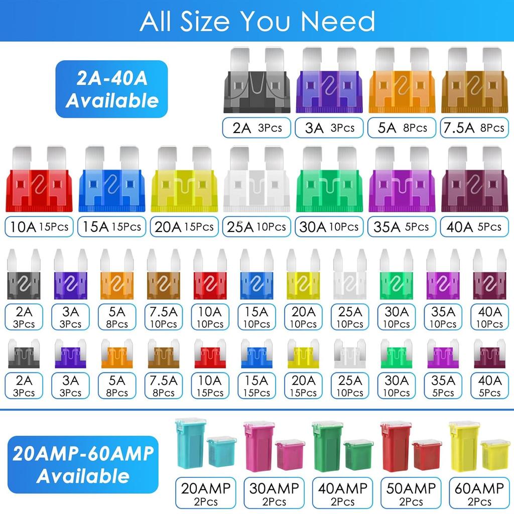 304Pcs Car Fuses Assortment Kit Include Standard & Small & Mini Size, Automotive Low And Tall/STD Profile Box Shaped Assorted Fuse With Fuses Puller
