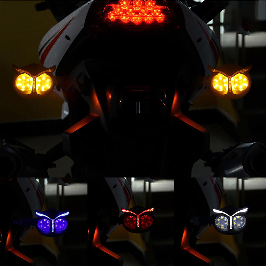 2PCS Owl Style Motorcycle Headlight Turn Signals Light Dual Color Motorcycle Driving Light Headlight Moto Front/Rear Light