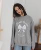 BONIEE [Fleece Lined] Ribbon Graphic Oversized Sweatshirt Gray