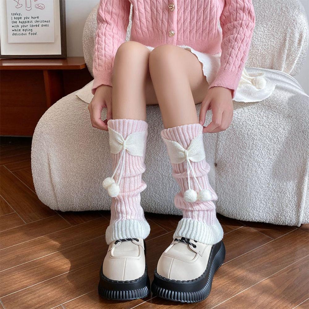 Y2k Bow Knitted Leg Socks Japanese Christmas Knee Socks Sweet JK Lolita Leg Socks  Girls