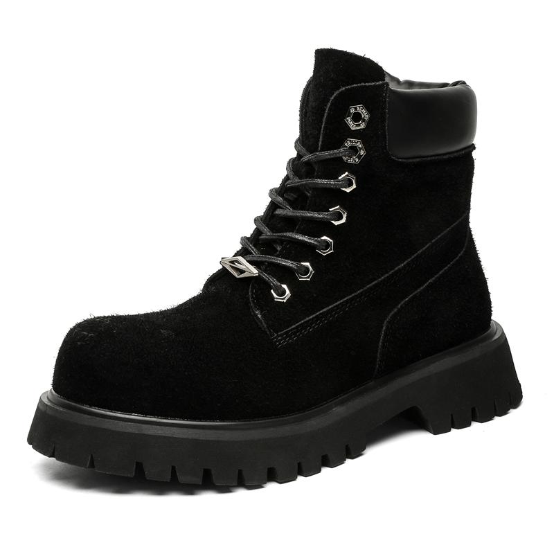 

Fashion New Suede Leather Male Motorcycle Boots Thick Bottom Ankle Boots Casual Botas Men s High-top Shoes Fashion Leisure Walking Shoes 46