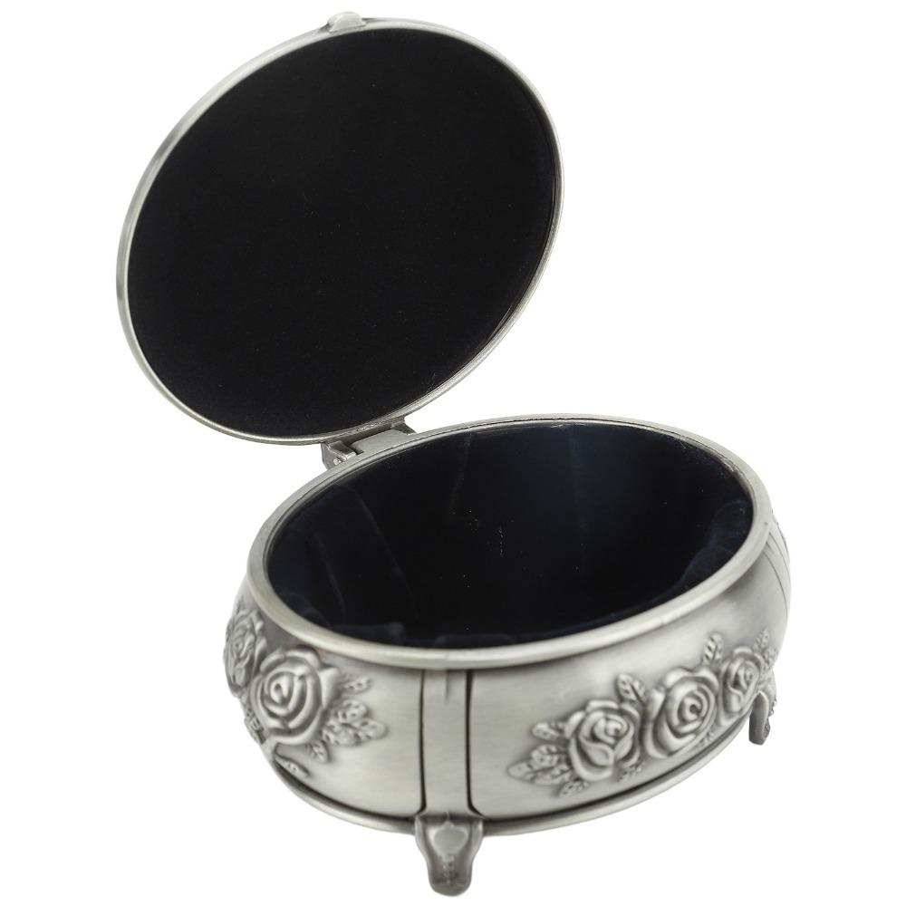Oval Jewelry Organizer Box Emboss Alloy Trinket Jewelry Box  For Rings Necklaces Earrings