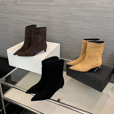 Mode Herfst Winter Puntige Neus Enkellaarsjes Dames Designer Vintage Dunne Lage Hak Schoenen Modern Korte Botas Zapatos De Mujer