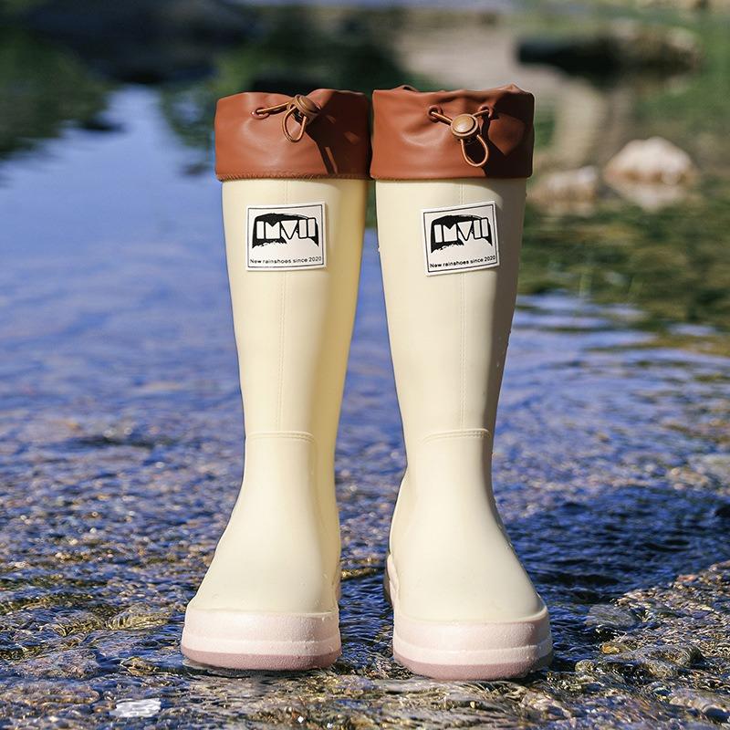 High tube bead rain boots men's and women's waterproof shoes Closed rain boots fashionable elastic long tube water boots fashionable