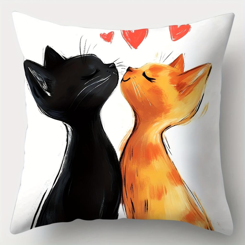 4Pcs Set, Sofa Pillow Covers, Kitten Family Pillowcases, 17.7"X17.7", Single-Sided Print, Home Decor, Sofa Lumbar Support Covers