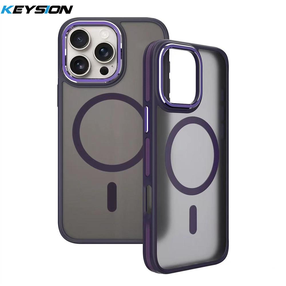 KEYSION Shockproof Magnetic Case for iPhone 15 16 Pro Max 15 Plus 16e Matte Translucent PC+TPU Color Blocking Phone Cover