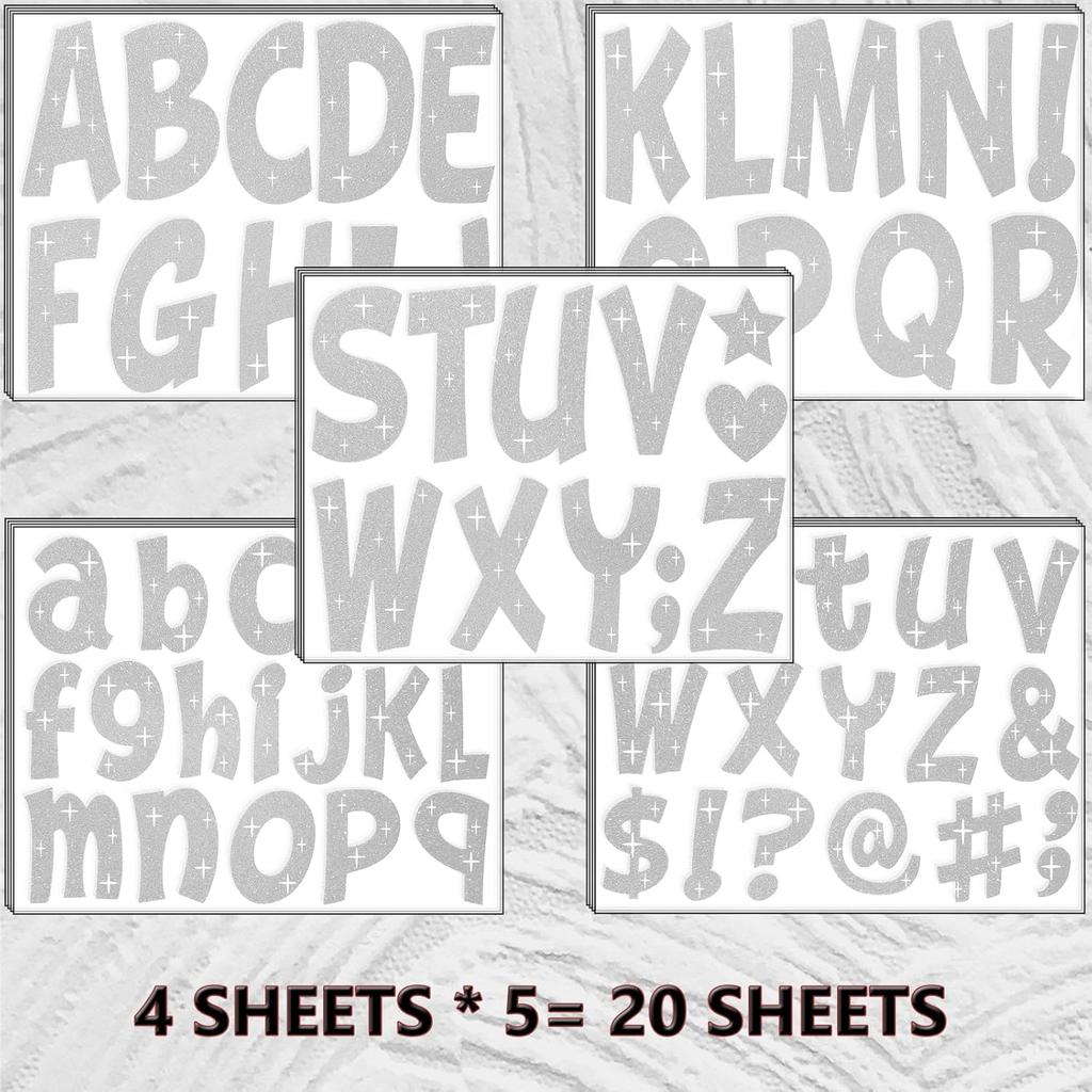260 PCS Bulletin Board Letters 4 Inch Glitter Large Sticker Letters for Bulletin Board Self-Adhesive Alphabet Poster Board Letter for Classroom Home
