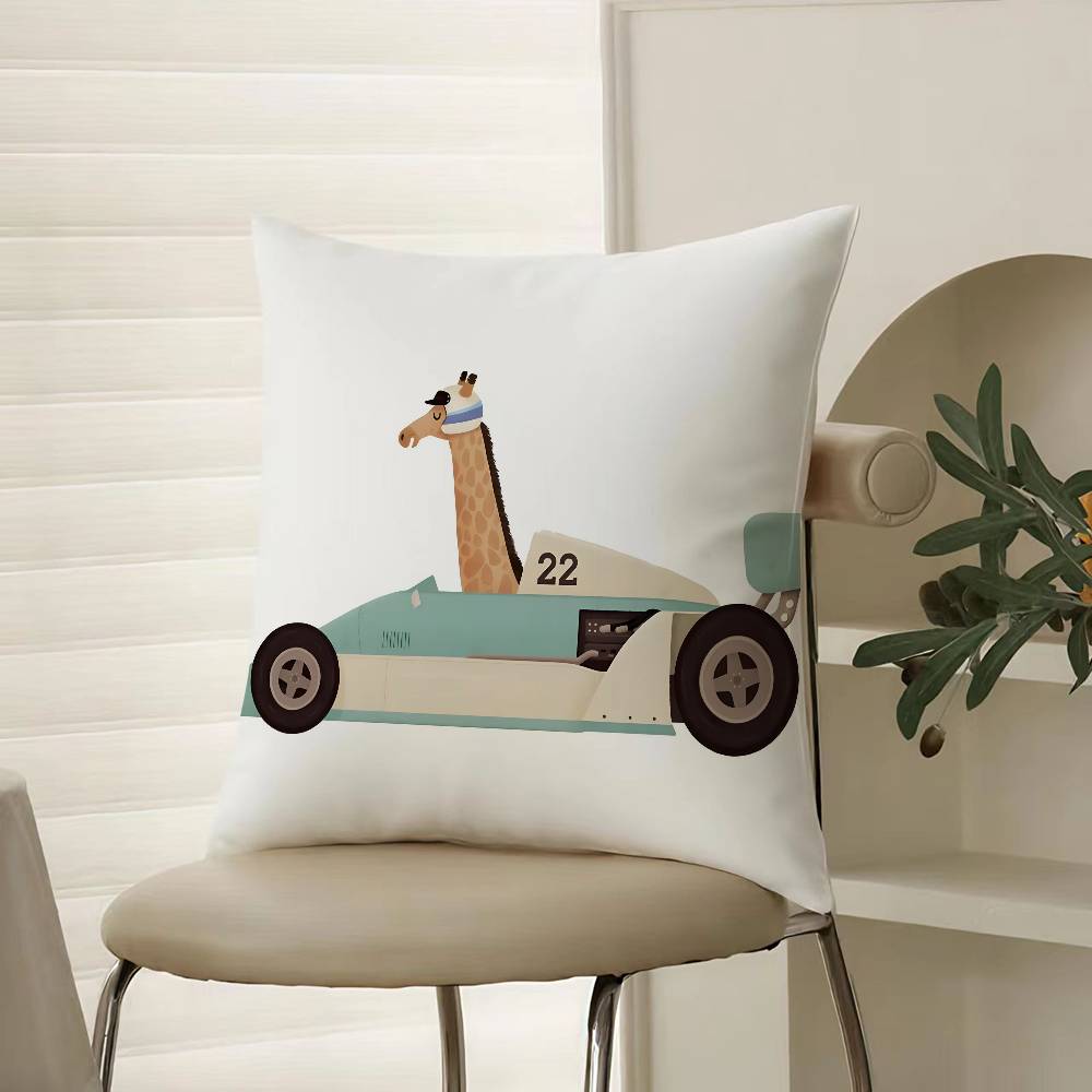 Cute Cartoon Animals Car Art Pillow Case Comfort Sofa Bed Silky elegant Invisible zipper Decorative cushion cover