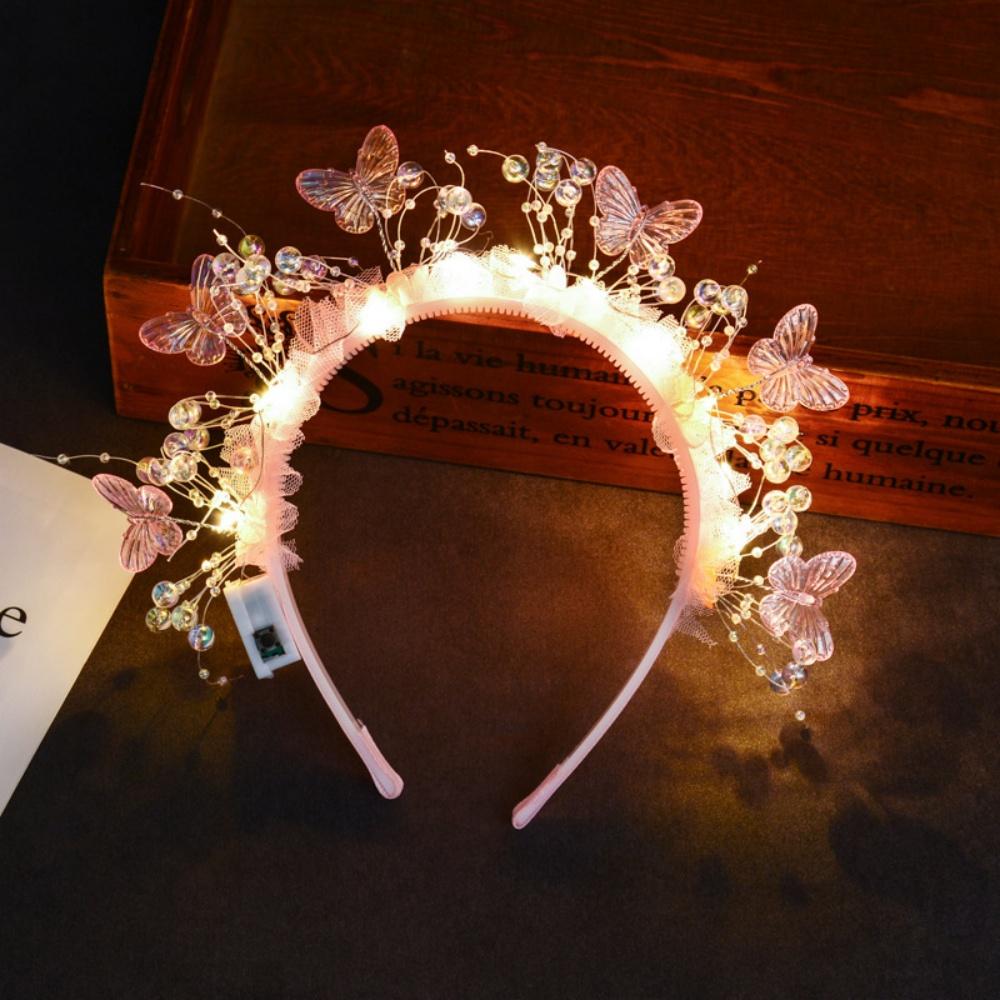 2026 New LED Light Up Butterfly Flower Headbands Girls Women Fairy Glow Headband Birthday Halloween Christmas Party Supplies