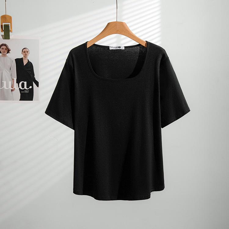 

Summer 2026 Plus Size Solid Color U-Neck Short Sleeve Top for Women, 300 Jin 3XL (suggested weight 120-150 jin) чёрный