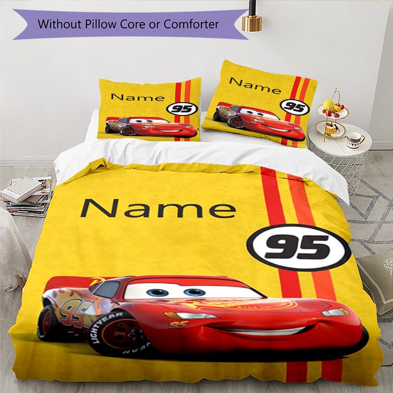 3pcs Custom Name Cars Bedding Set Duvet Cover Closure Includes 1 Duvet Cover & 2 Pillowcases, Soft and Comfortable for All Seasons.