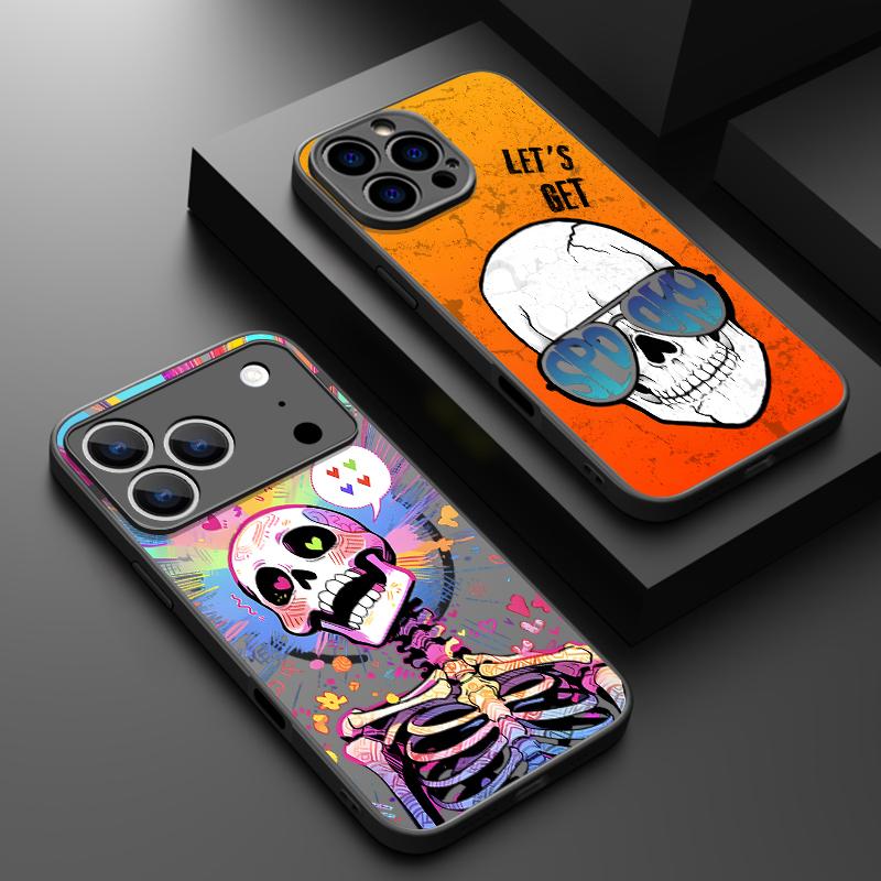 Colorful Skeleton Pattern Case For iPhone 17 Pro Max Case iPhone 16 Pro Max 15 14 13 16E 17E Magnetic For Magsafe Hybrid Matte Cover