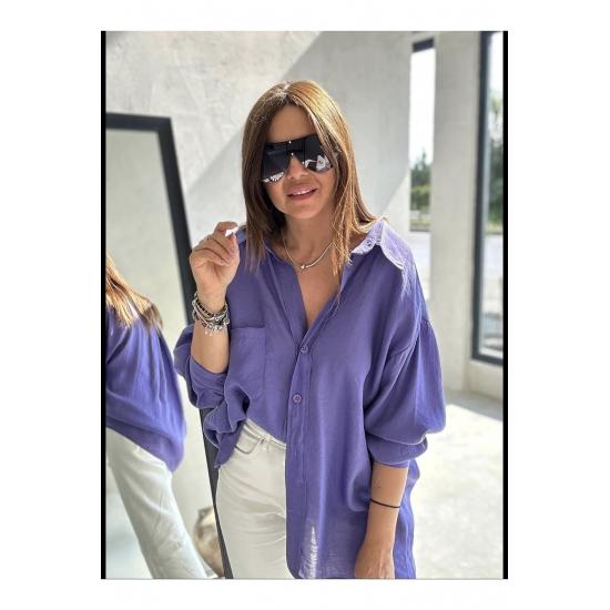 Cămașă de damă cu buzunar supradimensionat, cu umăr în jos