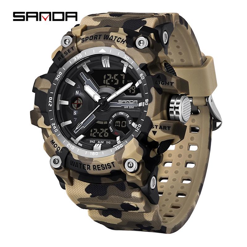 SANDA Women's Trendy LED Dual Display Waterproof Watch with Hourly Chime