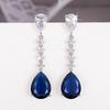 Huitan Gorgeous Waterdrop Blue Cubic Zirconia Long Hanging Earrings for Women Wedding Anniversary Party Elegant Female Zircon