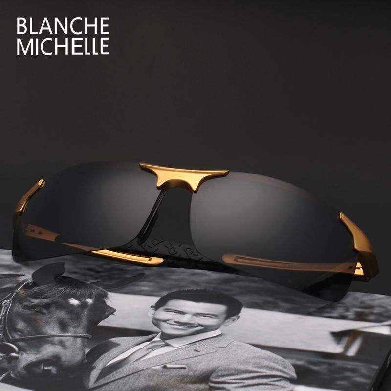 Ultra Light Aluminum Magnesium Sport Sunglasses Men UV400 Gold Rectangle Driving Sun Glasses Outdoor