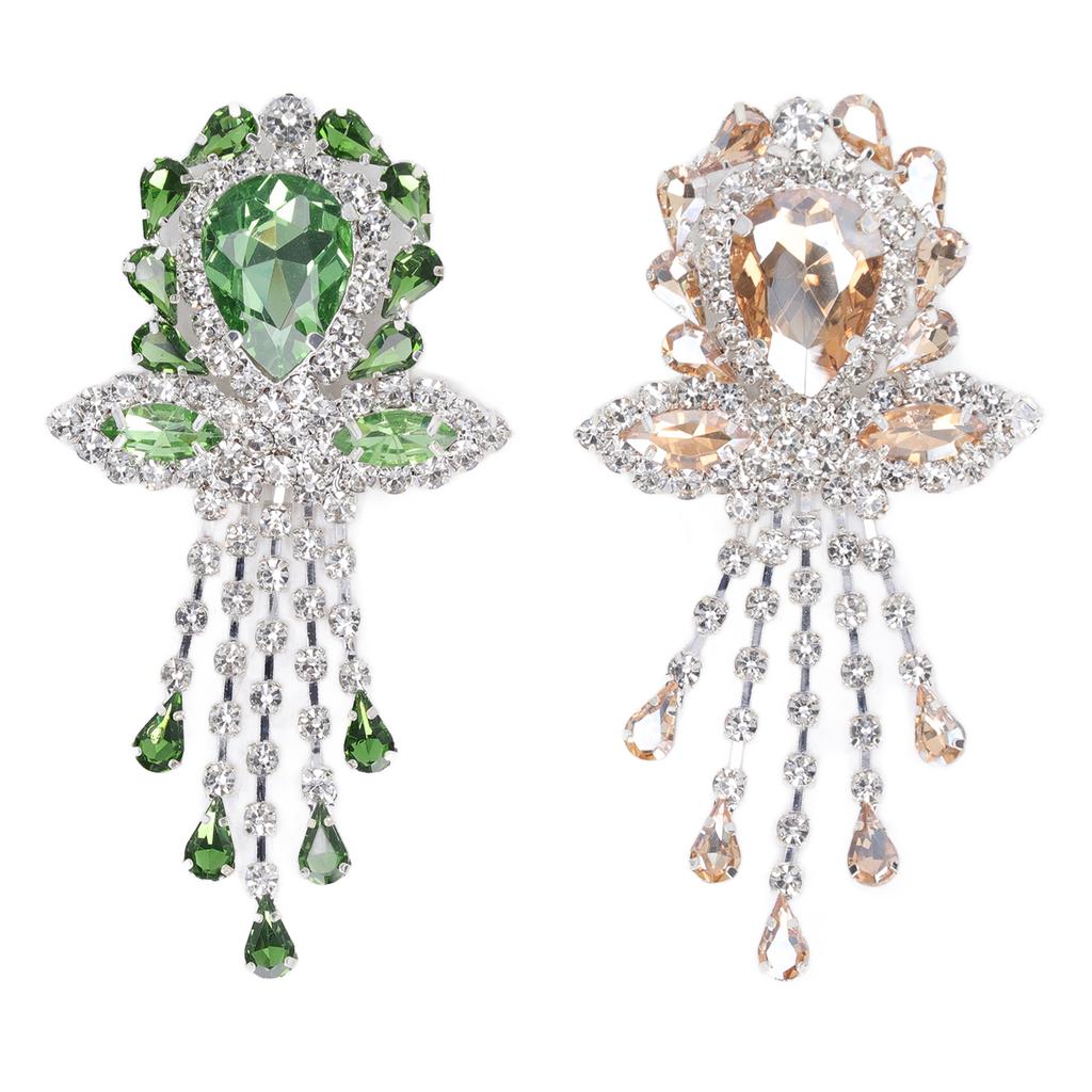 2pcs Wedding Bouquet Brooches Pin Flower Shape Grass Green Champagne Shine Crystal Rhinestone