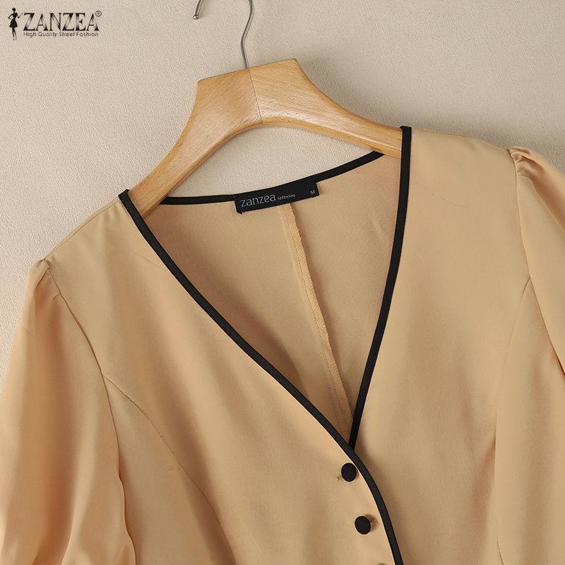 ZANZEA Blusa estiva casual da donna con scollo a V, tinta unita, manica corta