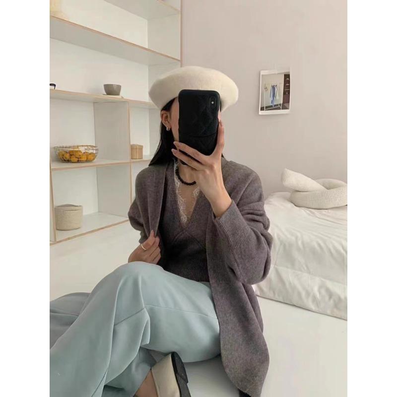 Spring and Autumn New Temperament Celebrity Style Lace Neck Knitted Gentle Wind Soft Waxy Knitted Cardigan Two-piece Sweater