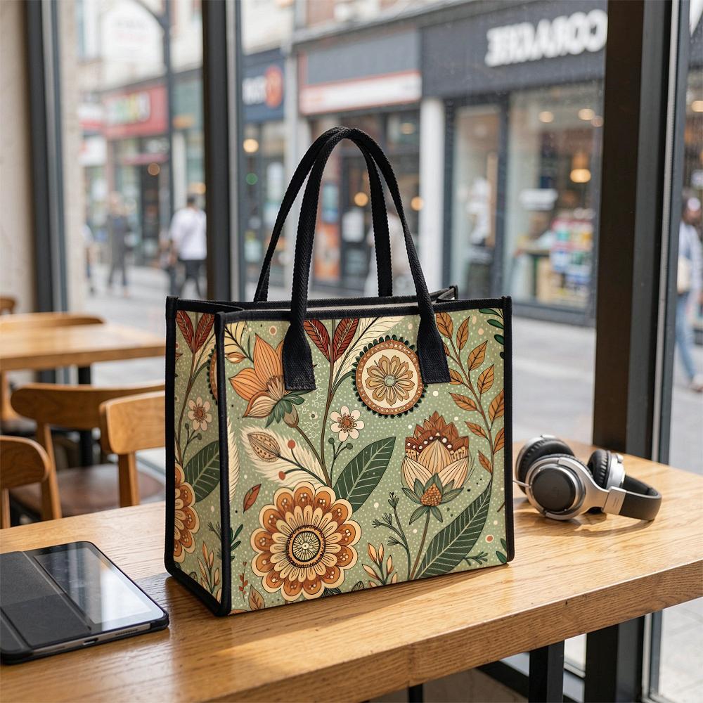 Vintage Floral Pattern Large Tote Bag for Daily Use Shopping Work Travel Portable Shoulder Handbag