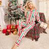 Women's Christmas Pajama Set with Santa Hat - Lapel Long Sleeve Top and Long Pants