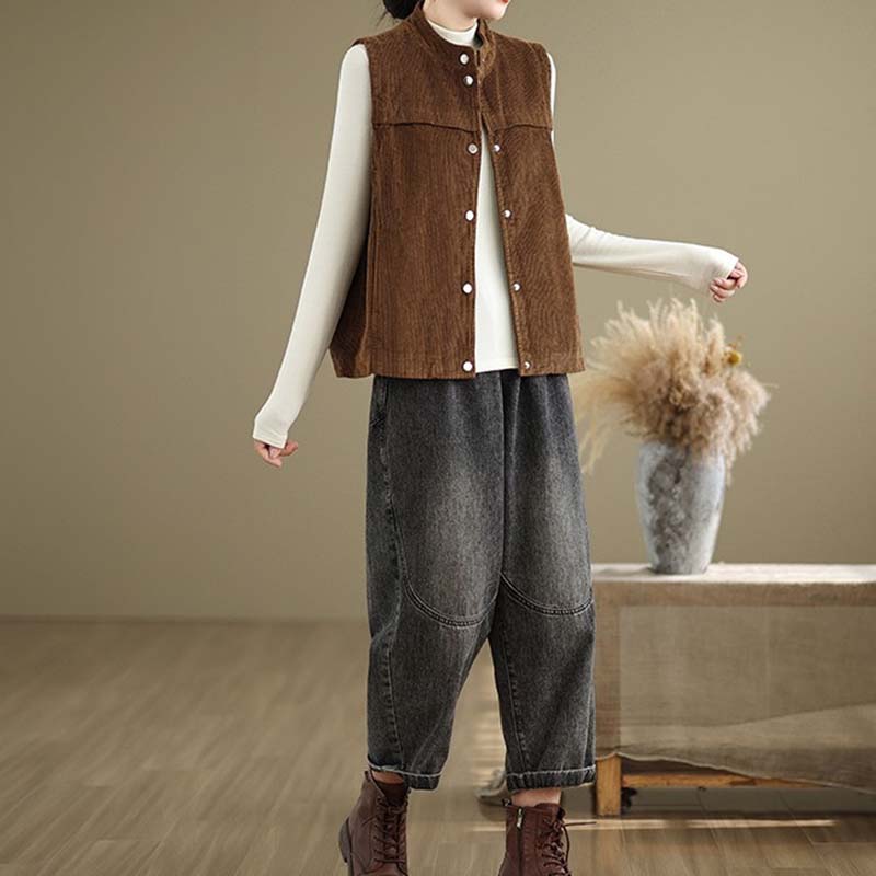 Vest for Women Cotton Autumn Winter Sleeveless Tops Vest Oversize Solid Color Thickened Vest