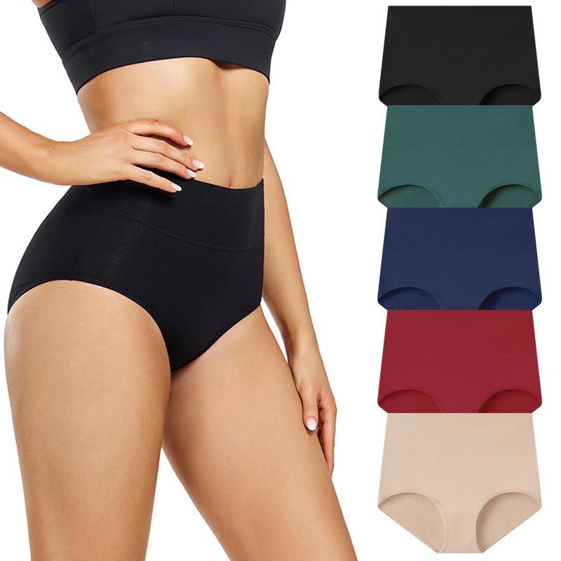 ODM 5 Pack Ladies Women's High Waist Cotton Panties Panty Briefs Underpants Soft Elastic Cotton Underwear Plus Size