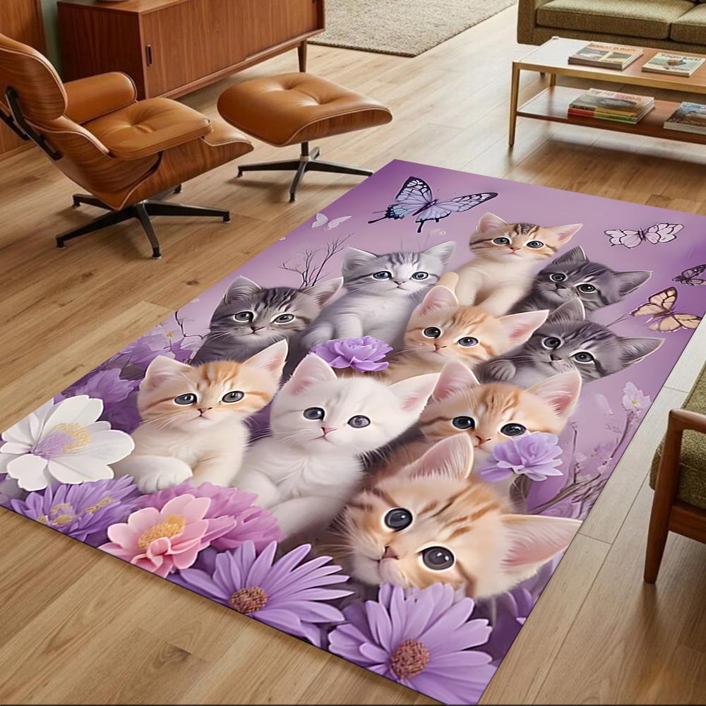 Cute Cat Square Carpet Rug Non-slip Rug for Living Room, Bedroom, Study Room, Hallway Decoration, Perfect for Home Decoration or Holiday Gifts
