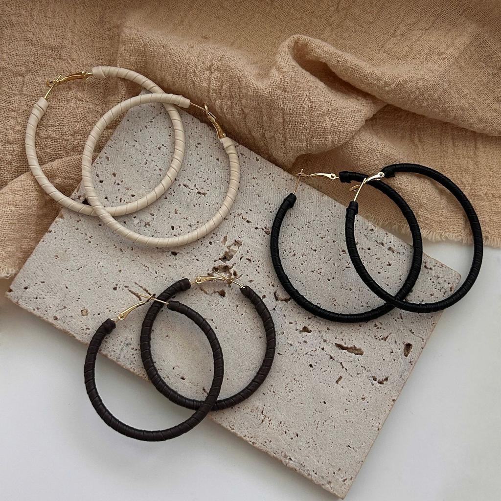 Vintage Leather Wrapped Earrings, Geometric Round Earrings, Fashionable And Simple, Versatile Earrings, Niche Design, Earrings, Women