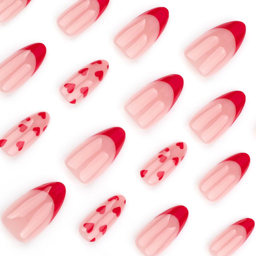 24 Pieces Simple Naked Pink Valentine's Day Wearing Nail French Red Edge Manicure Fake Nail Red Love Nail Piece